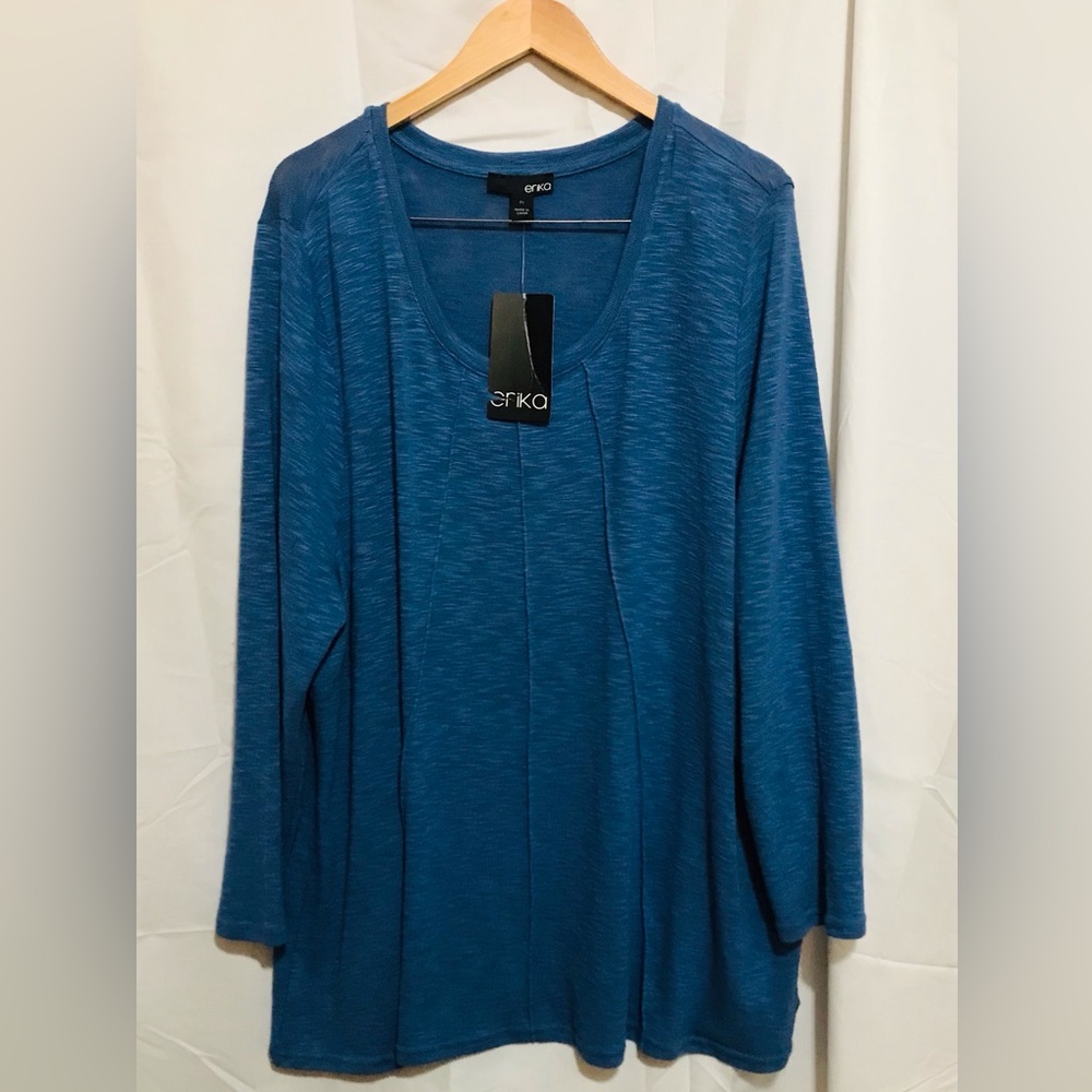 NWT Erika Size 2X Soft-Knit Long Sleeve Top in Teal Blue Shirt Tunic